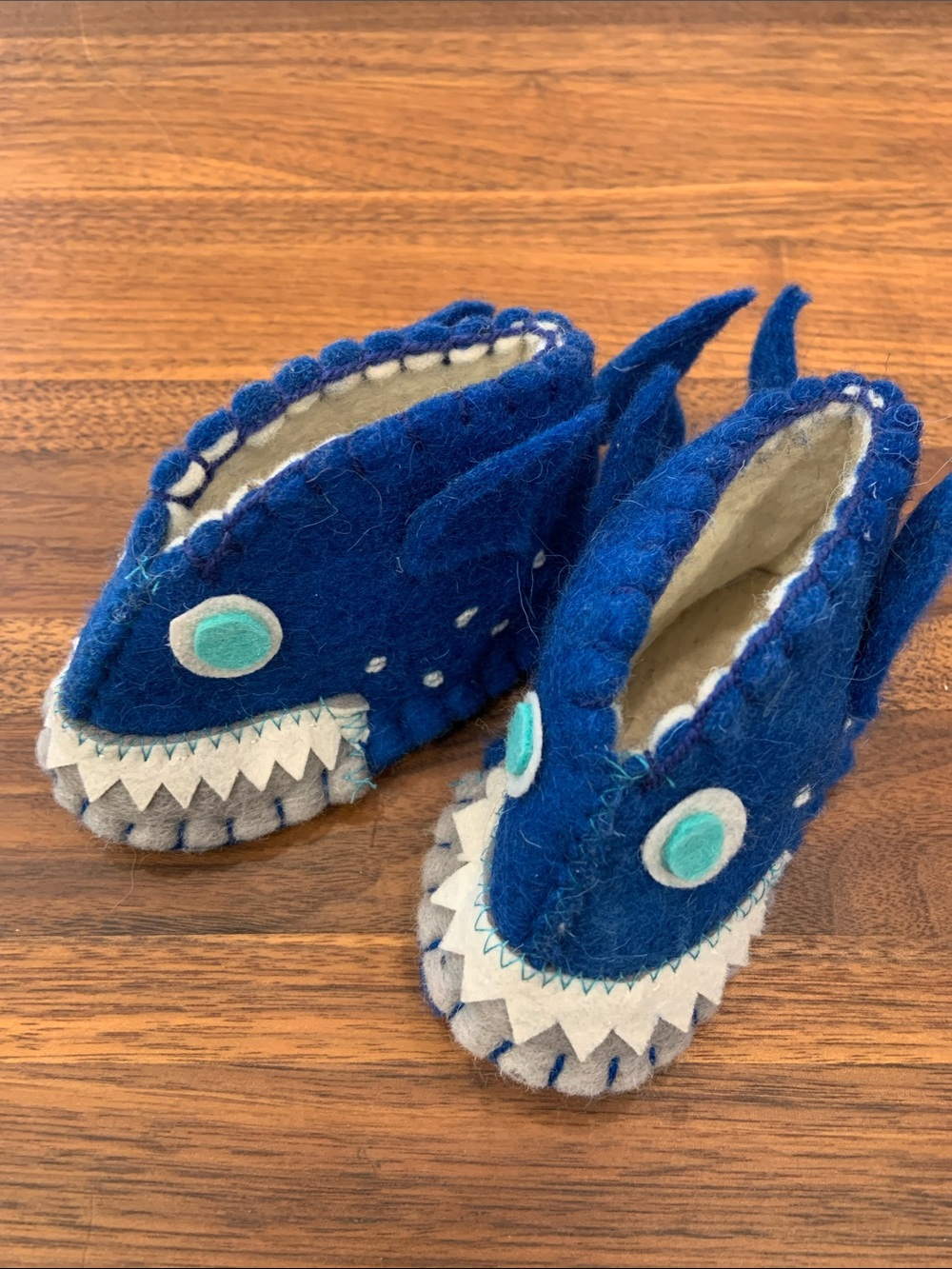 Handmade Felted Little Shark Baby Walker Booties - Like New